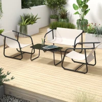Outsunny Garden Sofa Set, 4 Piece Patio Conversation Furniture Set with Glass Table, Breathable Mesh, Cream White(m-1)