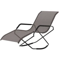 Outsunny Outdoor Folding Rocking Chair, Foldable Chaise Lounge Pool Chair, Zero Gravity Lounge Chair with Armrests for Sun Tanning, Sunbathing, Rocker for Patio, Lawn, Beach, Brown(m-11)