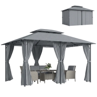 Outsunny 10' x 13' Outdoor Soft Top Gazebo Pergola with Curtains, 2-Tier Steel Frame Gazebo for Patio, Sage Gray
