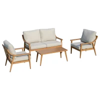 Outsunny 4 Piece Patio Furniture Set, Aluminium Outdoor Conversation Sofa Set, 2 Armchairs, 1 Loveseat Sofa, 1 Center Coffee Table, Soft Cushions for Backyard, Garden, Khaki(m-1)