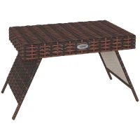 Outsunny Folding Rattan Side Table, Outdoor End Table, Hand Woven PE Rattan Coffee Table for Balcony, Backyard, Garden, Lawn, Courtyard, Brown, 23.5" x 16.25" x 16.25"(m-11)