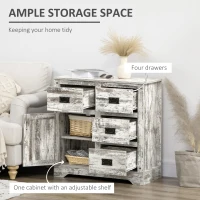 HOMCOM Industrial Sideboard Buffet Cabinet, Kitchen Cabinet with 4 Drawers, 1 Door, Adjustable Shelf Coffee Bar Cabinet, Distressed White(m-4)