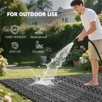 Outsunny Reversible Outdoor Rug, Waterproof Plastic Straw with Carry Bag, 9' x 18', Black & Gray Geometric Wall(m-6)
