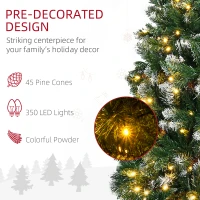 HOMCOM 7.5' Decorated Christmas Trees, Skinny Prelit Artificial Christmas Tree with Snow-dipped Branches, Auto Open, Pinecones(m-6)