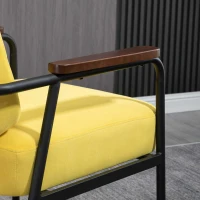 HOMCOM Modern Accent Chair with Cushioned Seat and Back, Upholstered Velvet Armchair for Bedroom, Living Room Chair with Arms and Steel Legs, Yellow(m-9)