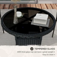 Outsunny Φ31.5" Outdoor Wicker Dining Table, PE Rattan Patio Furniture with 2-Tier Storage Shelf, Metal Frame Round Garden Table with Glass Top Table, Black(m-6)