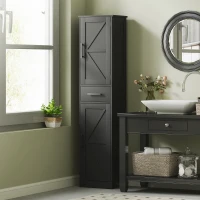 HOMCOM 67" Tall Bathroom Cabinet, Narrow Bathroom Storage Cabinet with Drawer, Barn Doors and Adjustable Shelves, Black(m-1)