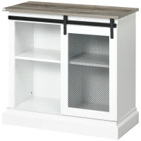 HOMCOM Farmhouse Buffet Cabinet Kitchen Sideboard with Sliding Barn Door and Adjustable Shelves for Living Room White(m-11)