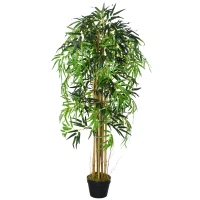 Outsunny 5FT Artificial Bamboo Tree, Fake Plant with 1095 Leaves, Greenery Plant in Nursery Pot for Indoor, Green(m-11)