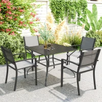 Outsunny Square Outdoor Patio Dining Table, Garden Table with Umbrella Hole, Slatted Metal Top for Backyard, Poolside, Dark Grey(m-1)