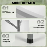 Outsunny Φ48" Folding Patio Table, Outdoor HDPE Picnic Table, Card Table for 6, Round Folding Banquet with Metal Frame, White(m-6)