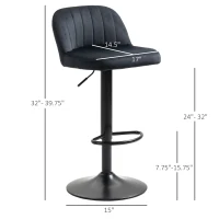 HOMCOM Adjustable Bar Stools Set of 2, Velvet Counter Height Barstool, Upholstered Kitchen Stool with Swivel Seat, Steel Frame, Footrest for Kitchen Counter and Dining Room, ‎Black(m-3)