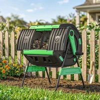 Outsunny Compost Bin Outdoor, 53 Gal Dual Chamber Tumbling Composter with Adjustable Vents, BPA Free Tumbling Composter, Green(m-8)