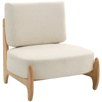 HOMCOM Accent Chair with Rubber Wood Frame, Wide Seat, Modern Chenille Bedroom Chair with Thick Cushion, Cream White(m-9)