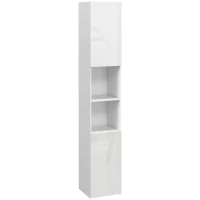 kleankin Tall Bathroom Cabinet, High Gloss Storage Cabinet with Doors and Adjustable Shelves, 11.8" x 11.8" x 71.5", White(m-9)