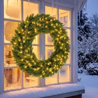 HOMCOM Christmas Decoration, 48 in Pre-Lit Norwegian Spruce Artificial Christmas Wreath with 150 LED Lights, Green(m-10)