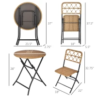 Outsunny 3PC Rattan Wicker Bistro Set w/ Folding Design, Hand Woven Rattan Table and Chairs for Outdoor, Natural(m-3)