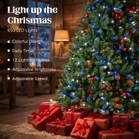HOMCOM 9ft Prelit Christmas Tree with RGB Dynamic LEDs, Remote Control, Daily Timer, Hinged Xmas Tree, Easy Assembly(m-5)