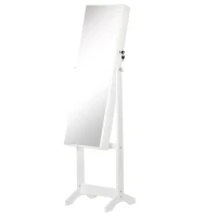 HOMCOM Floor Standing Jewelry Cabinet, Lockable Jewelry Organizer with Full-Length Mirror, and 3 Adjustable Angles, White(m-15)