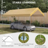 Outsunny 10' x 20' Party Tent and Carport, Height Adjustable Portable Garage, Outdoor Canopy Tent 8 Legs without Sidewalls for Car, Truck, Boat, Motorcycle, Bike, Garden Tools, Beige(m-6)