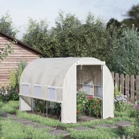 Outsunny 9.7' x 6.5' x 6.5' Walk-in Tunnel Greenhouse, Outdoor Green House with Anti-Tear PE Cover, Zipper Doors and Mesh Windows, White(m-10)