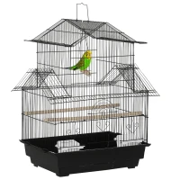 PawHut 25" Bird Cage with Perch, Swing, Food Container, Slide-out Tray, Handle, Parrot Cage for Finches, Canaries, Budgies(m-9)