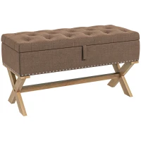 HOMCOM Upholstered Bedroom Bench, End of Bed Bench, Ottoman with Wood Legs, 35.75"W x 16.25"D x 19.75"H, Brown(m-11)