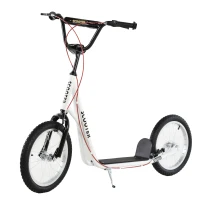 Aosom Kids Kick Scooter for 5+ Year Old, Kids Ride on Toy w/ 16'' Inflatable Wheel Dual Brakes, White(m-2)