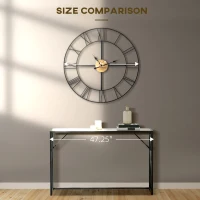HOMCOM 36 Inch Large Wall Clock, Silent Non Ticking Wood Metal Farmhouse Roman Numeral Clocks for Living Room Decor, Battery Operated, Black(m-4)