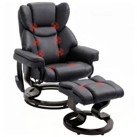 HOMCOM Massage Recliner Chair with Footrest, Swivel Armchair, Wrapped Wood Base, 10 Massage Points, Faux Leather, Black(m-11)