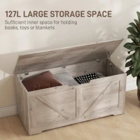 HOMCOM 39.4 Inches Storage Chest, Storage Trunk with 2 Safety Hinges for Living Room, Grey Wood Grain(m-4)