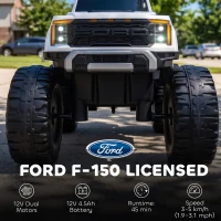 Qaba 12V Kids Ride on Truck Car, Licensed Ford F-150 Electric Car for Kids with Headlight, Horn, for Ages 2-5, White(m-4)