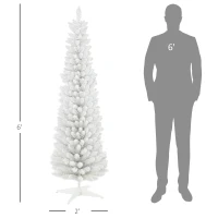 HOMCOM 6' Decorated Christmas Tree Snow Flocked Artificial Christmas Tree with Pencil Shape, Realistic Branches, White(m-3)
