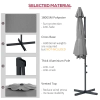 Outsunny 10 FT Cantilever Umbrella, Aluminum Hanging Offset Umbrella with 360°Rotation, Crank, Tilt, Cross Base, Grey(m-4)