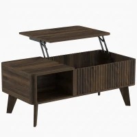 HOMCOM 40" Fluted Lift Top Coffee Table with Storage, Mid-Century Coffee Table with Hidden Compartment, Open Shelf, Walnut(m-9)