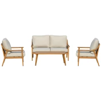 Outsunny 4 Piece Patio Furniture Set, Aluminium Outdoor Conversation Sofa Set, 2 Armchairs, 1 Loveseat Sofa, 1 Center Coffee Table, Soft Cushions for Backyard, Garden, Khaki(m-11)