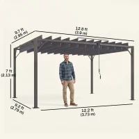 Outsunny 12.8' x 9.7' Outdoor Pergola with Retractable Roof, Aluminium Louvered Pergola Canopy Gazebo for Lawn Garden Patio, Grey(m-3)