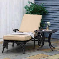 Outsunny Aluminum Adjustable Chaise Lounge Chair, Folding 4-Position Patio Recliner, Wheels, Armrests, Side Table, Cushion for Poolside, Backyard, Deck, Porch Garden, Beige(m-2)