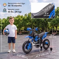 Qaba 12V Kids Electric Motorcycle, Ride on Motorcycle with Training Wheels, Rear Suspension, Horn for 3-6 Years, Blue(m-3)