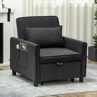 HOMCOM 3-in-1 Convertible Chair Bed, Pull Out Sofa Bed Sleeper Chair with Adjustable Backrest, Pillow, and Pockets, Dark Gray(m-9)