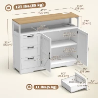 HOMCOM Sideboard Buffet Cabinet with Storage and Charging Station, 48" Farmhouse Kitchen Storage Cabinet with 3 Drawers, White(m-3)