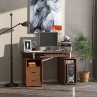 HOMCOM Computer Desk with Keyboard Tray, CPU Stand, Writing Desk with Drawers, Workstation for Home Office, Walnut Brown(m-1)