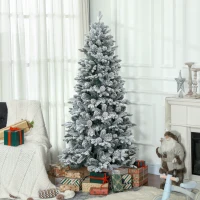 HOMCOM 6ft Flocked Artificial Christmas Tree with 1489 Snow Tips, Pinecones, Metal Stand, Hinged Xmas Tree for Home(m-8)
