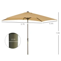 Outsunny 6.5x10ft Patio Umbrella Rectangle Solar Powered Tilt Aluminum Outdoor Market Parasol with LEDs Crank (Light Coffee)(m-3)