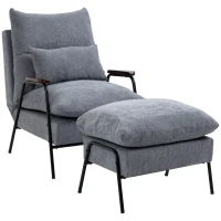 HOMCOM Accent Chair with Ottoman, Reclining Comfy Chair with Adjustable Backrest, Steel Frame and Pillow for Living Room, Bedroom, Light Gray(m-1)