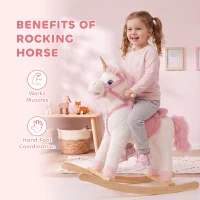 Qaba Baby Rocking Horse, Unicorn Kid Ride on Toy with Rocking Limit, Tail Wag Mouth Movement, Sounds for 3-5 Y, White(m-7)