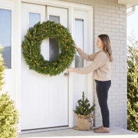 HOMCOM Christmas Decoration, 48 in Pre-Lit Norwegian Spruce Artificial Christmas Wreath with 150 LED Lights, Green(m-8)