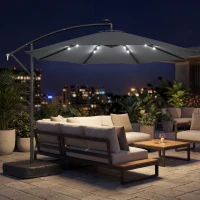 Outsunny 10 ft Cantilever Patio Umbrella with Light, Weight, Offset Hanging Outdoor Umbrella with Protective Cover, Dark Gray(m-2)