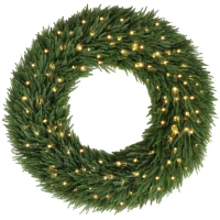 HOMCOM Christmas Decoration, 48 in Pre-Lit Norfolk Pine Artificial Christmas Wreath with 150 LED Lights, Green(m-11)