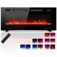 HOMCOM 50" Electric Fireplace, Ultra-Thin Recessed, Wall Mounted and Freestanding Fireplace w/ Flame Effect, 750W/1500W, Black(m-2)